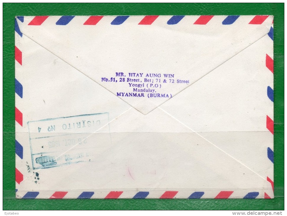 1 MAYNMAR (Burma 1948...Entero Postal Circulado A Montevideo   (Distrito Nº 4) - Myanmar (Birma 1948-...)