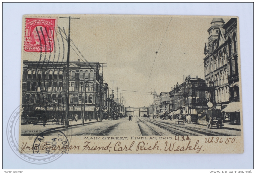 Postcard America - Main Street, Findlay, Ohio - Posted In 1907 - Autres & Non Classés