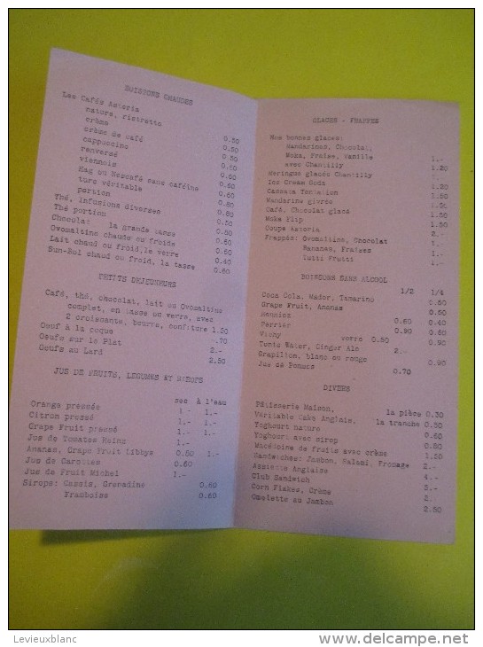 Carte Des Boissons Et Tarif/ Astoria/ La Maison Du Bon Café/ Lausanne / Suisse/ 1952    MENU47 - Menus