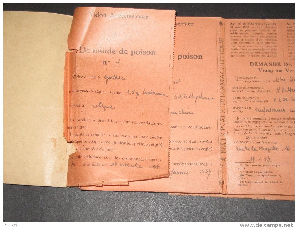 LA NATIONALE PHARMACEUTIQUE- DEMANDES DE POISON - Formulaire Modèle 1911-49 Demandes De 1936à1978- - Documents Historiques