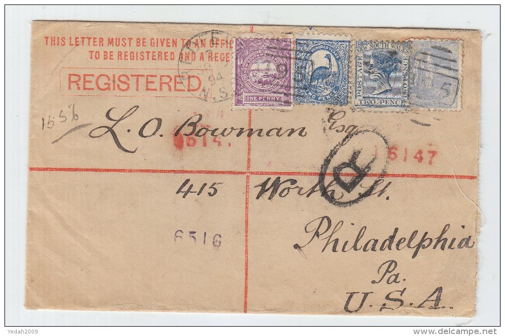 New South Wales/USA REGISTERED COVER 1894 - Lettres & Documents