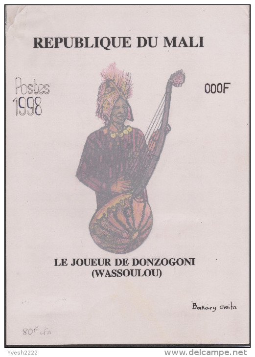 Mali 1998 Y&T 1295. Dessin Original. Timbre Définitif Légèrement Modifié. Le Joueur De Donzogoni (wassoulou) - Musik