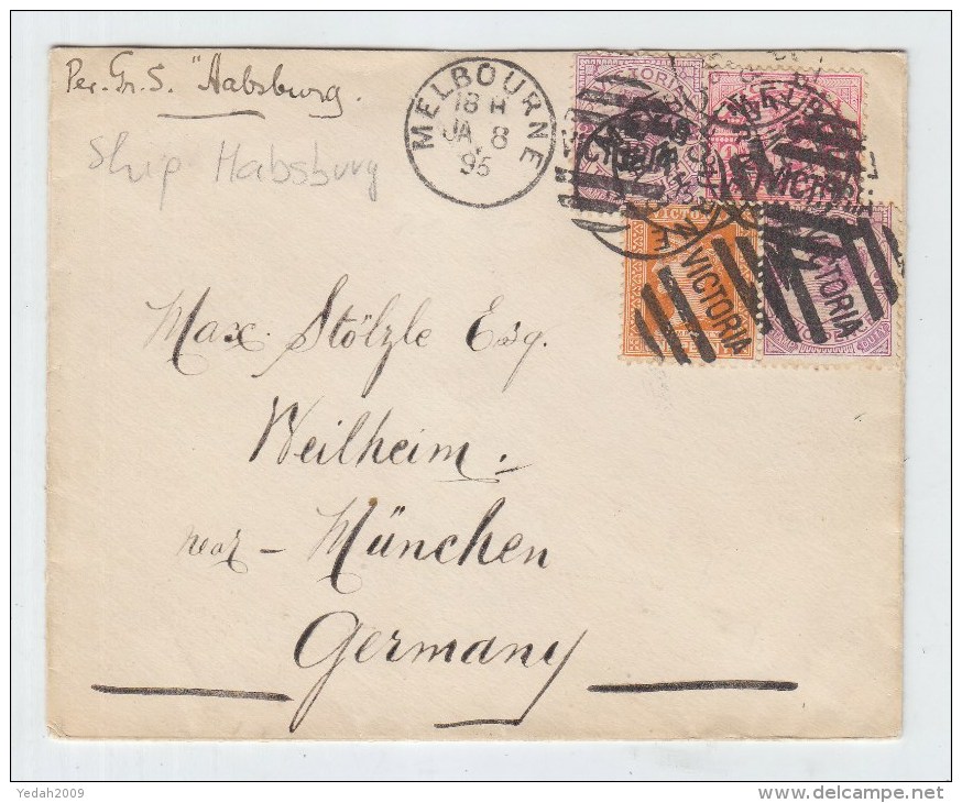 Victoria/Germany SHIP HABSBURG COVER 1895 - Lettres & Documents