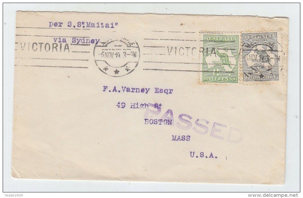 Australia/USA CENSORED COVER 1914 - Briefe U. Dokumente