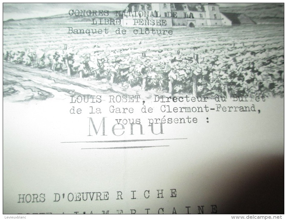 Carte Menu / Buffet De La Gare De Clermont-Ferrand/Congrés National De La Libre Pensée/1960    MENU56 - Menus