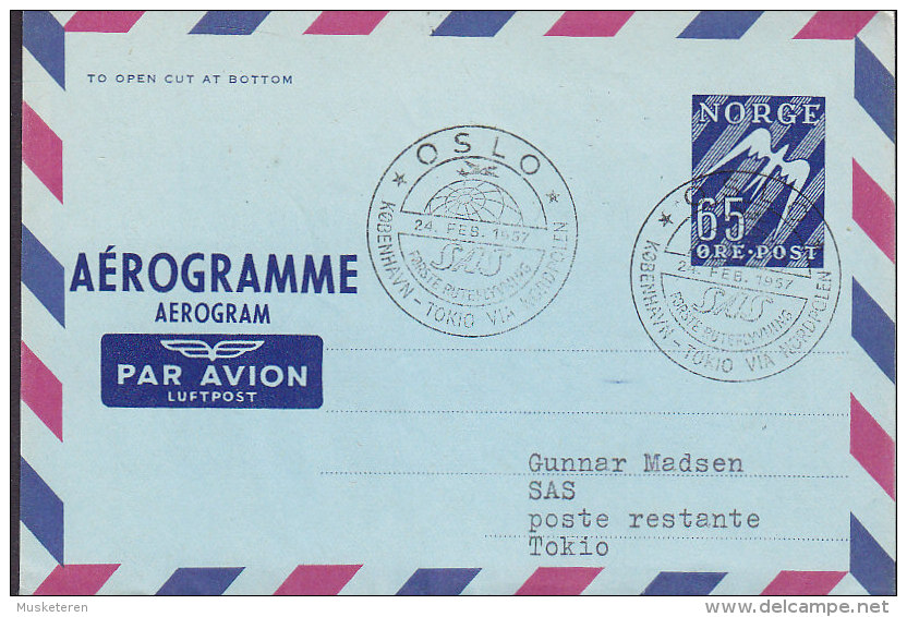 Norway Airmail Aerogramme SAS OSLO-KØBENHAVN-TOKIO Via North Pole 1. Flight Cover 1957 !! - Briefe U. Dokumente