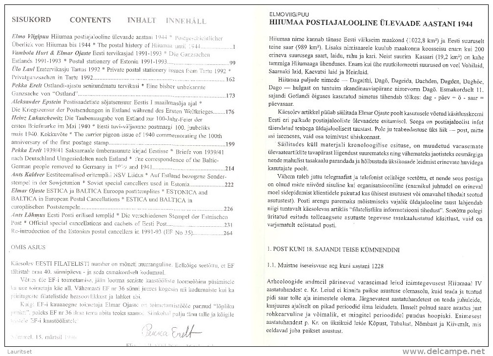 Magazin Zeitschrift EESTI FILATELIST 1996 - Otros & Sin Clasificación