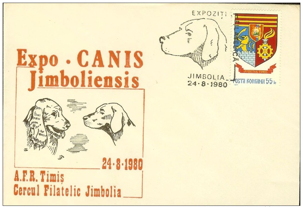 Cover, Romania, Philatelic Exh. "Dog Breeds", Jimbolia 1980 - Dogs