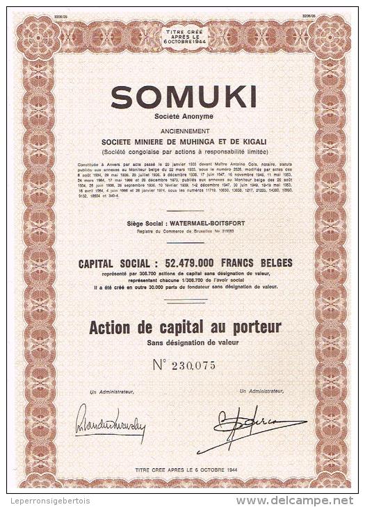 Titre Ancien SOMUKI Société Minière De MUHINGA Et DE KIGALI - Action De CAPITAL - Africa