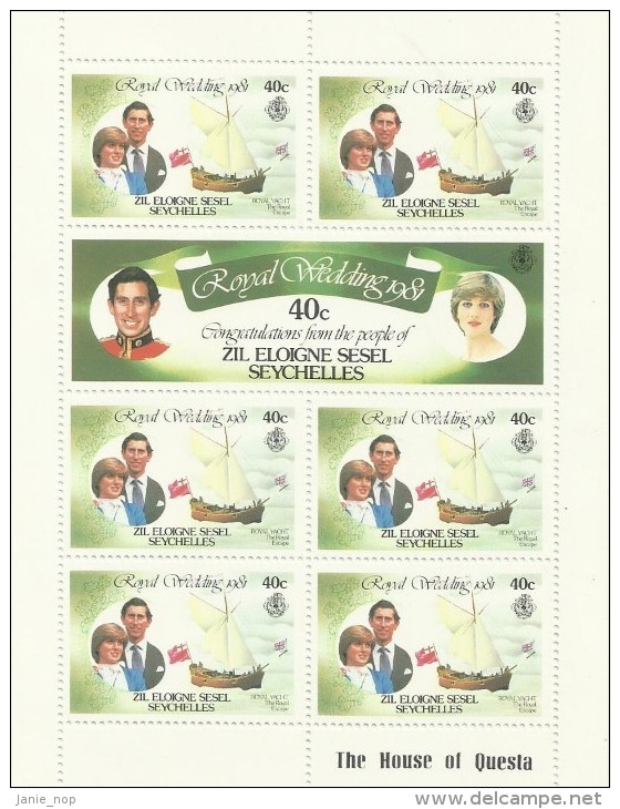 Zil Eloigne Sesel Seychelles 1981 Royal Weddin 40c Sheetlet MNH - Seychelles (1976-...)