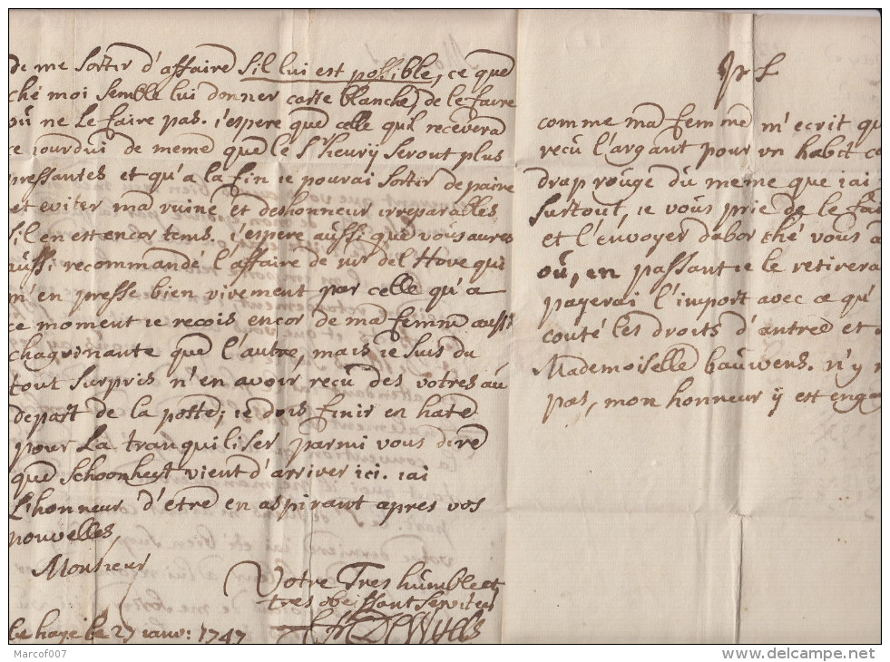 Lettre De LA HAYE 1747 Pour AIX LA CHAPELLE - Taxée 6 + Texte A Voir - 1714-1794 (Paises Bajos Austriacos)