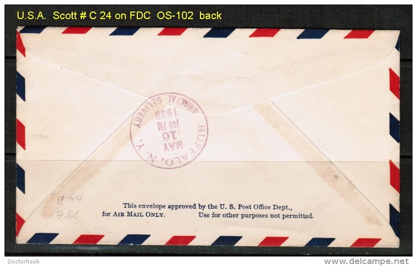 U.S.A.  SCOTT # C 24 On FDC  N.Y. (MAY 16 1939) - 1851-1940