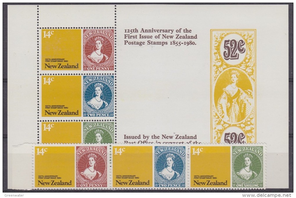 New Zealand 1980 Anniversary 1st Stamps Strip 3v + M/s ** Mnh (17149) - Neufs