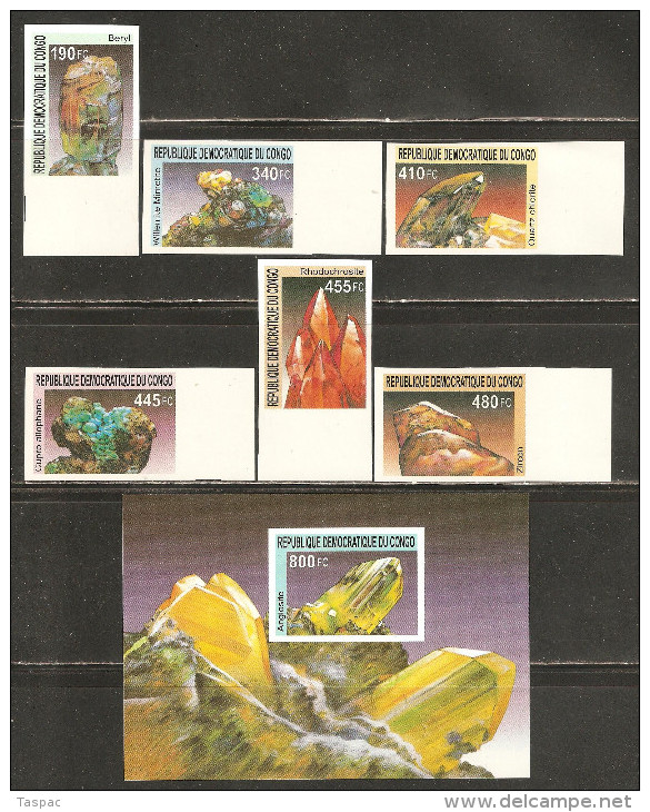 Congo - Kinshasa 2002 Mi# 1713-1718, Block 118 U ** MNH - Imperf. - Minerals - Nuevos