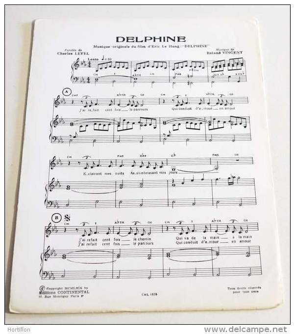 Rare Partition Vintage / Vintage Sheet Music CHARLES LEVEL / ROLAND VINCENT : Delphine - Compositeurs De Musique De Film