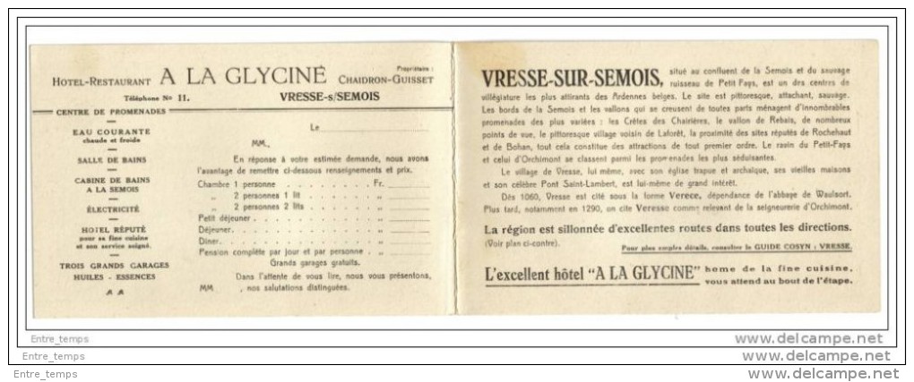 Vresse Sur Semois Hotel A La Glycine Carte Publicitaire - Vresse-sur-Semois