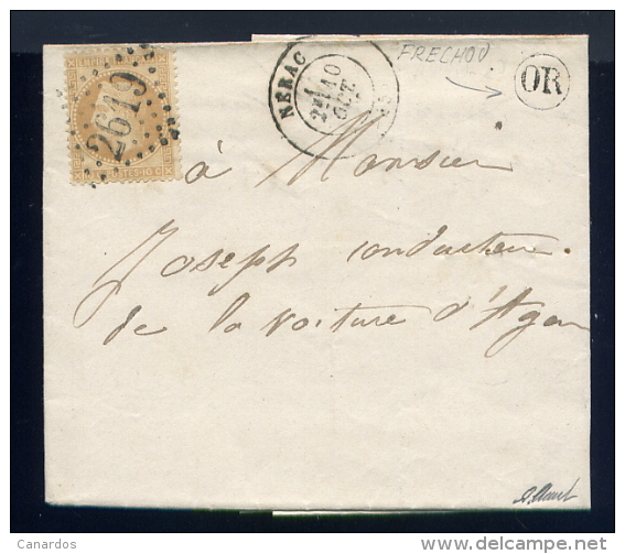 Lettre De Fréchou Pour Le Conducteur De La Voiture D'Agen 1870 - 1849-1876: Période Classique