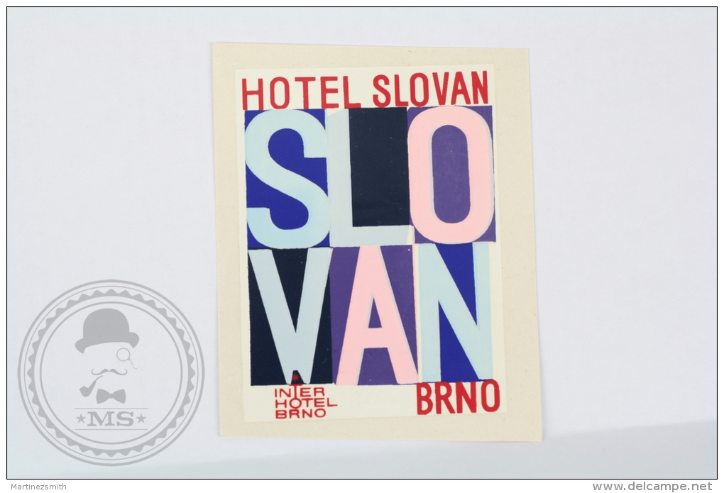 Hotel Slovan, Brno - Czech Republic - Original Hotel Luggage Label - Sticker - Etiketten Van Hotels