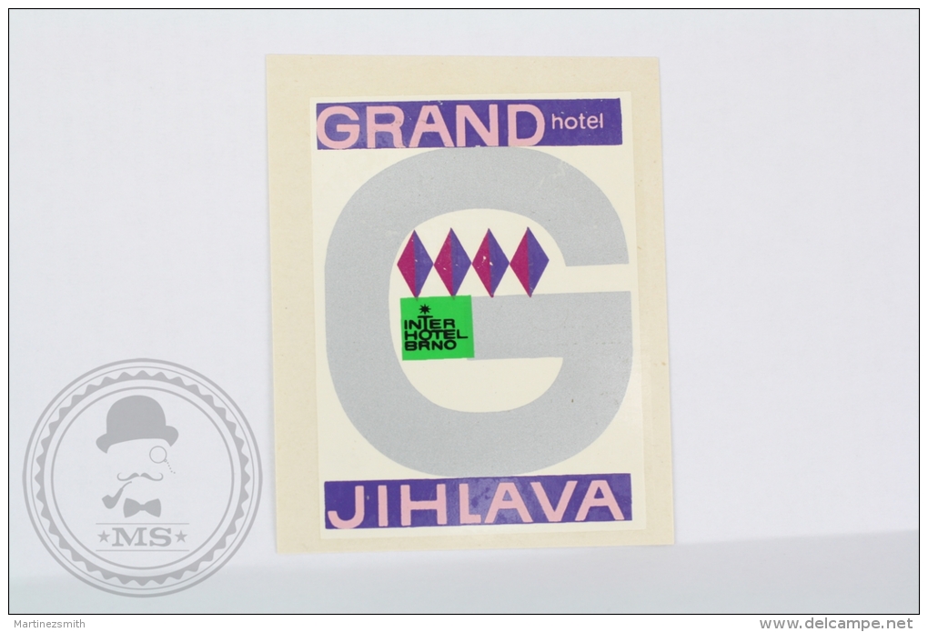 Grand Hotel Jihlava, Brno - Czech Republic - Original Hotel Luggage Label - Sticker - Hotel Labels