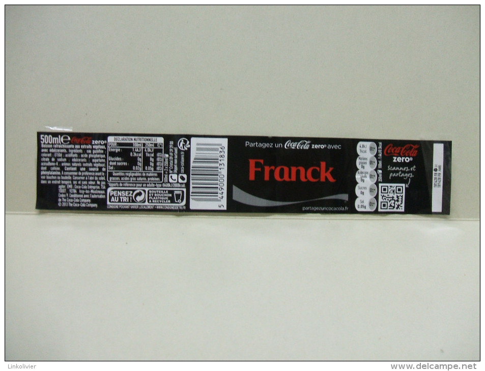 Etiquette Soda COCA COLA ZERO "FRANCK"  500 Ml - Sonstige & Ohne Zuordnung