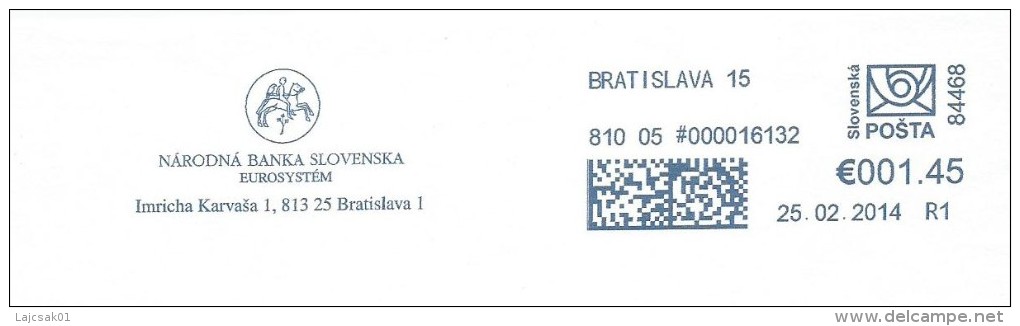A5 Slovakia 2014. Machine Stamp Atm Label Cut Fragment SLOVAK NATIONAL BANK - Brieven En Documenten