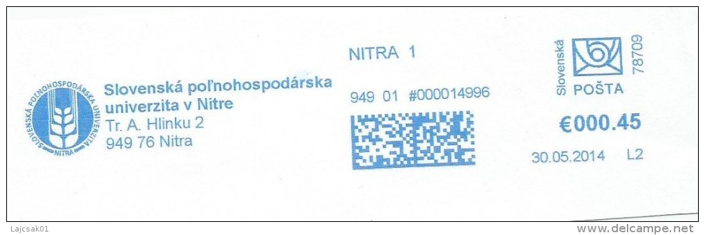 A5 Slovakia 2014. Machine Stamp Atm Label Cut Fragment UNIVERSITY NITRA - Briefe U. Dokumente