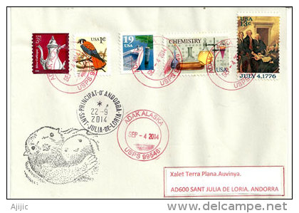 ALASKA.lettre De L´île Adak , îles Aléoutiennes, Mer De Béring, Adressée En Andorre, Avec Timbre à Date Arrivée - Inseln