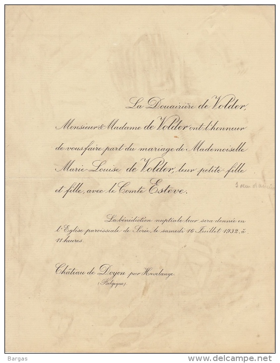 Marie De Volder Comte Esteve Château De Doyon Par Havelange - Mariage