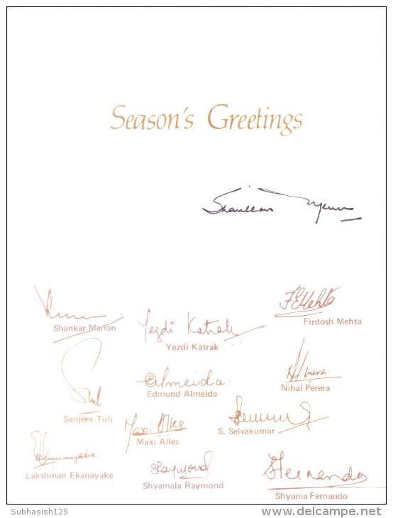 OLD GREETINGS CARD - PRINTED IN SRI LANKA - SEASON'S GREETINGS FROM TAJ SAMUDRA HOTEL, COLOMBO, IMPRINT SIGNATURES - Tourismus