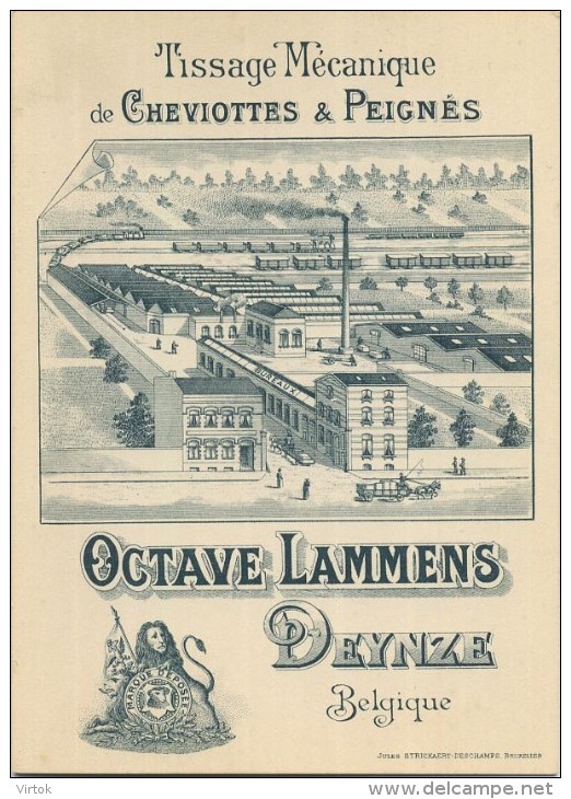 Deinze :  Tissage Mecanique De Cheviottes & Peignéq : Octave Lammens ( Litho  14 X 10 Cm ) Perfecte Staat - Deinze