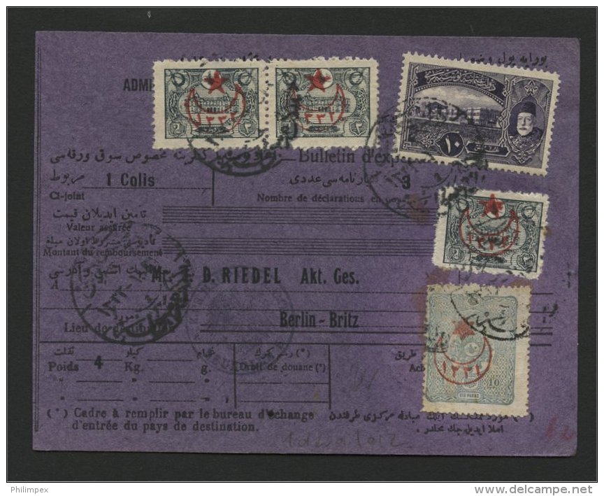 TURKEY, PARCEL CARD 1917 TO BERLIN, NICE MIXED FRANKING - Lettres & Documents