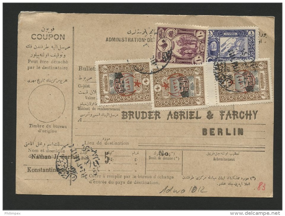 TURKEY, PARCEL CARD 1916 TO BERLIN, NICE MIXED FRANKING - Brieven En Documenten