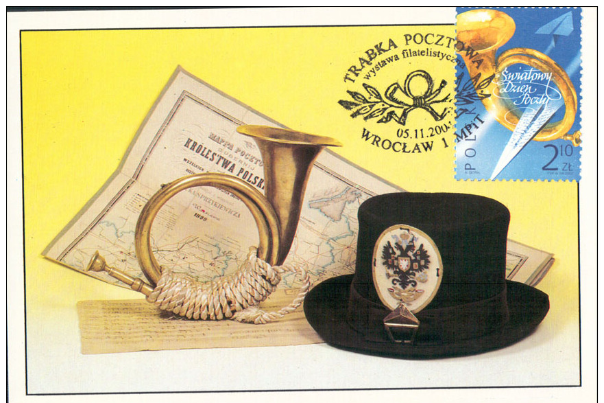 Poland Pologne, World Post Day, Postal Trumpet. CARTE MAXIMUM CARD Wroclaw 2004 - Poste