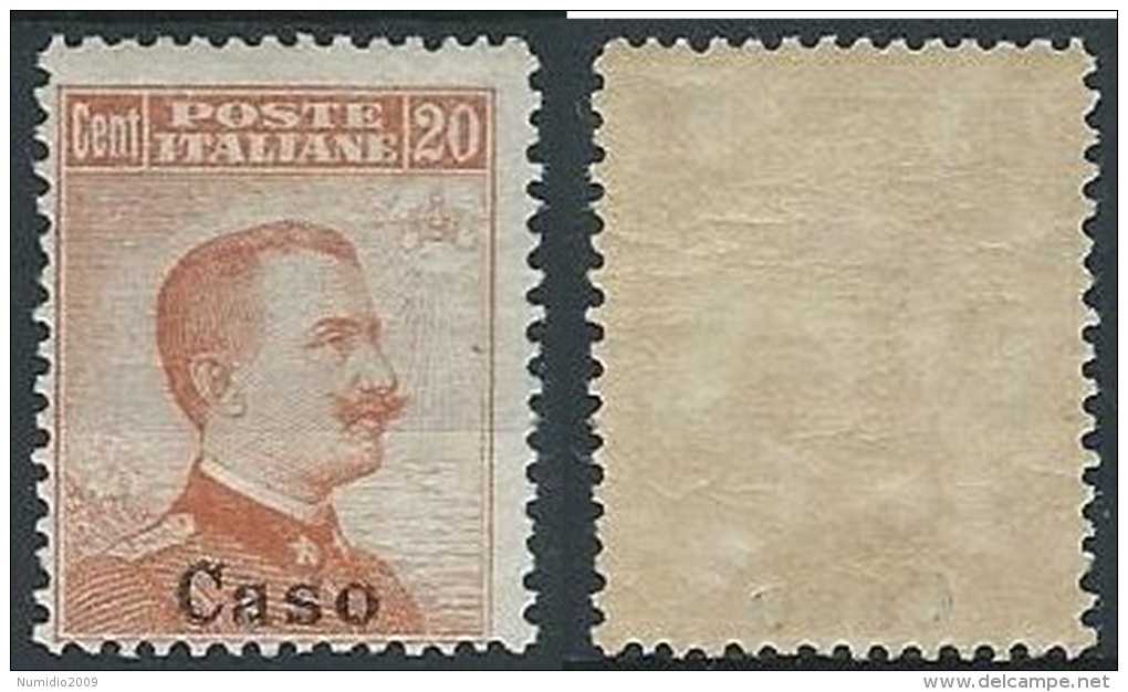 1917 EGEO CASO EFFIGIE 20 CENT SENZA FILIGRANA MH * - ED924 - Egée (Caso)