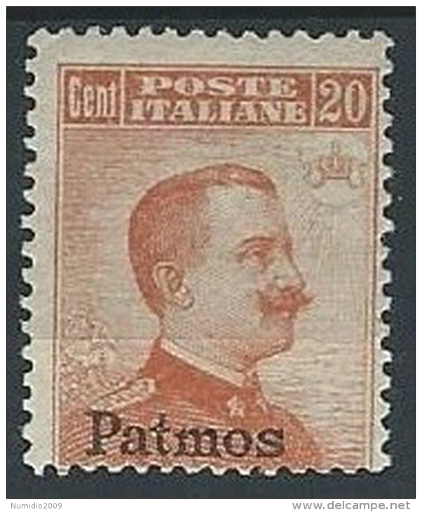 1917 EGEO PATMO EFFIGIE 20 CENT SENZA FILIGRANA MH * - ED924 - Egée (Patmo)