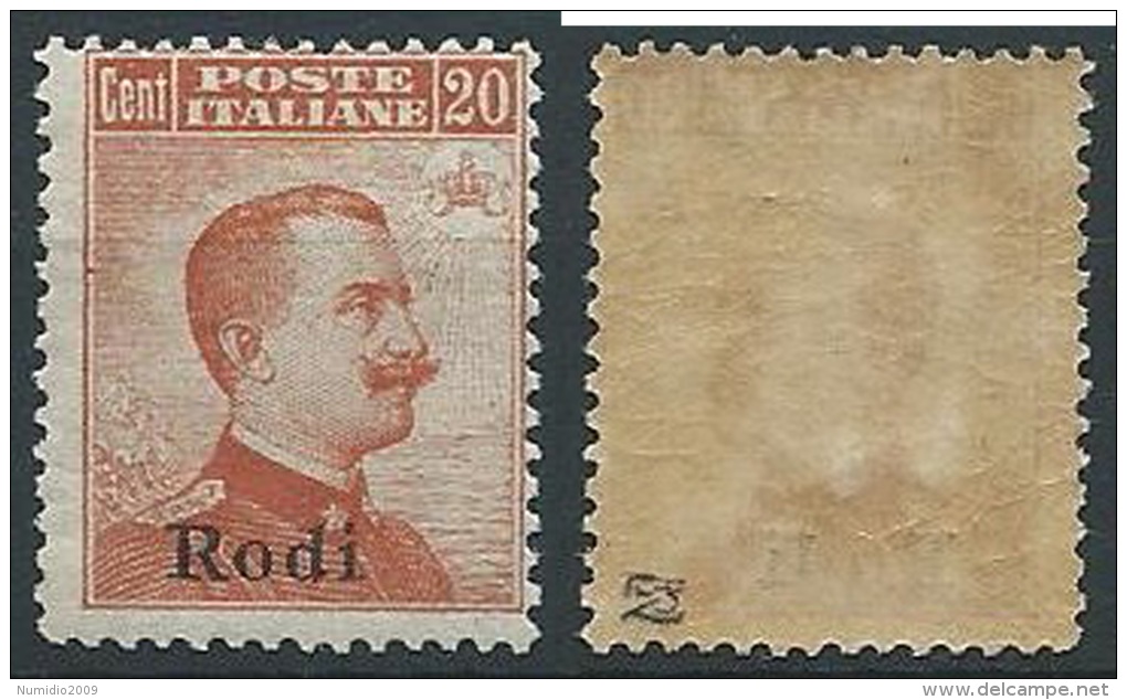 1917 EGEO RODI EFFIGIE 20 CENT SENZA FILIGRANA MNH ** - ED924 - Egée (Rodi)