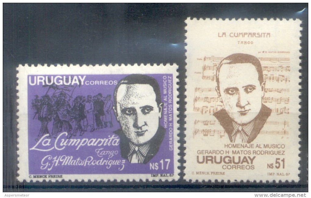 URUGUAY YVERT NRS. 1247-48  AÑO 1988 HOMENAJE A GERARDO H. MATOS RODRIGUEZ COMPOSITOR DEL TANGO LA CUMPARSITA MUSIQUE - Uruguay