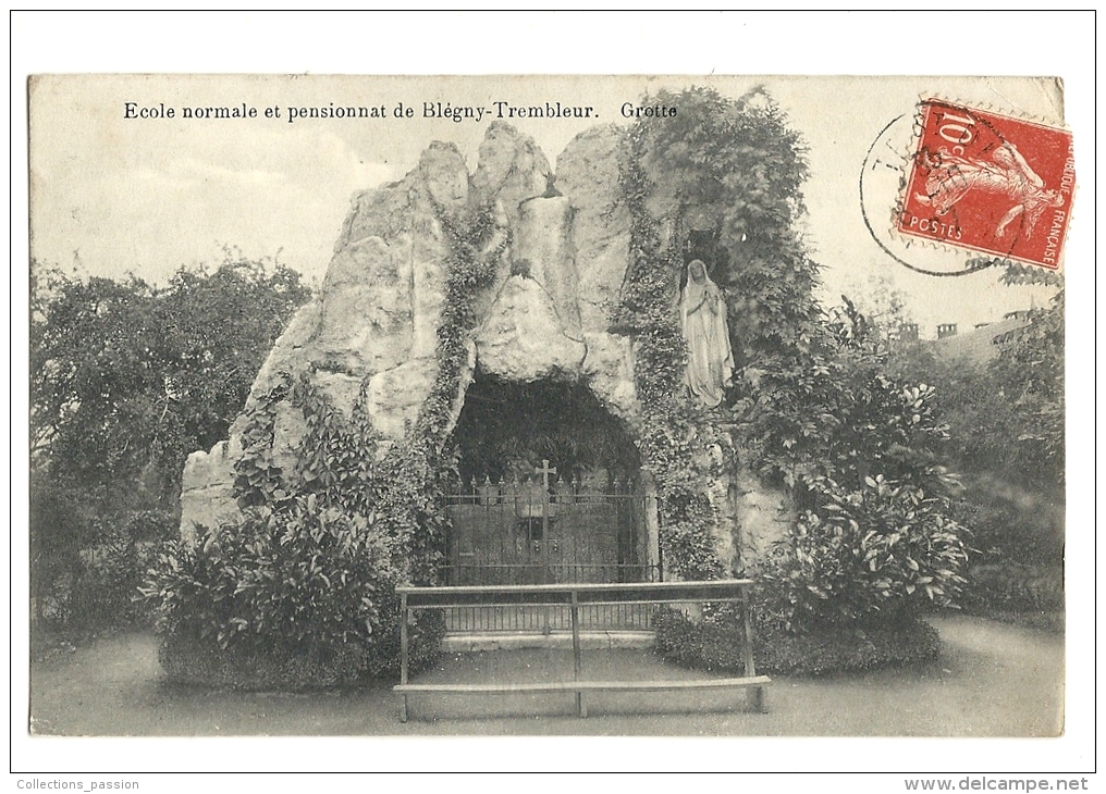 Cp, Belgique, Blégny-Trembleur, Ecole Normale Et Pensionnat, Grotte, Voyagée 1907 - Blegny