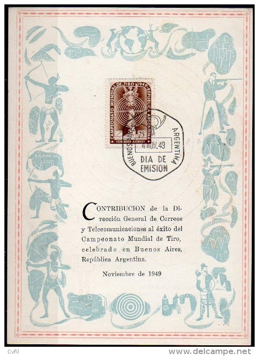 ARGENTINA 1949 - Commemorative Card With The 75c Of The International Rifle Championship - FDC