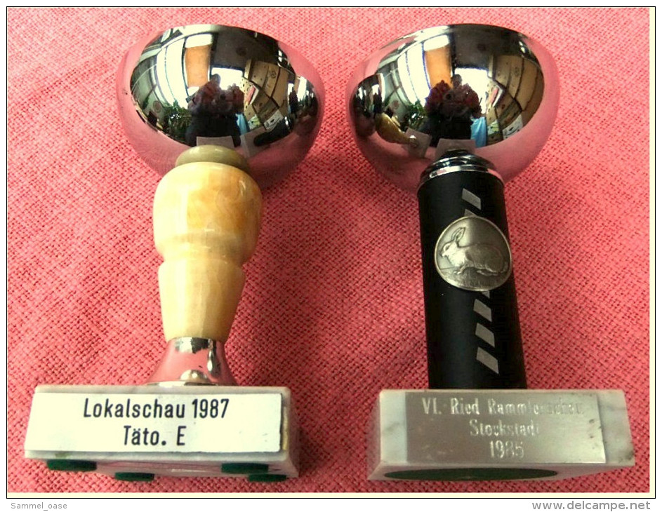 2 X Pokal Kaninchen-Zucht-Verein  -  Rammlerschau Stockstadt / Lokalschau  -  Ca. 14,5 Cm Länge  -  Von 1985 / 1987 - Sonstige & Ohne Zuordnung