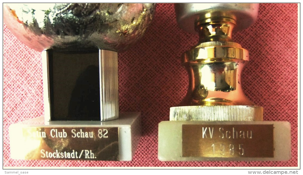 2 x Pokal Kaninchen-Zucht-Verein  -  ca. 21 cm und 26 cm Länge  -  von 1982 / 1985