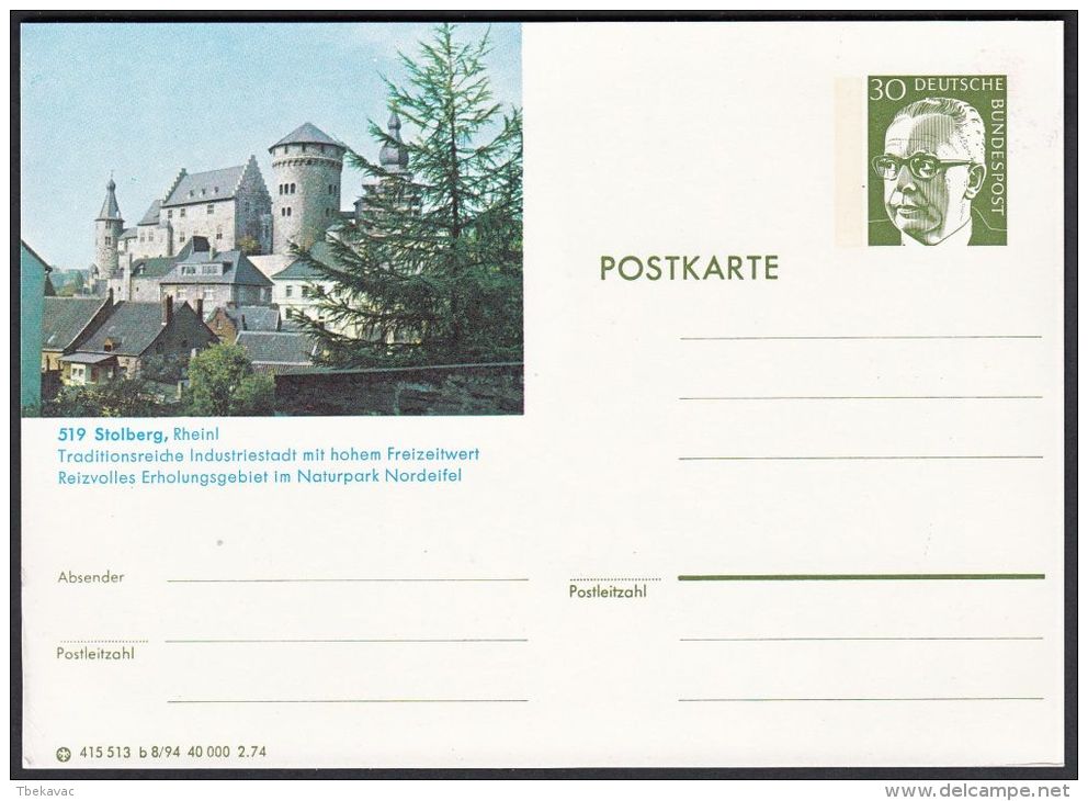 Germany 1974, Illustrated Postal Stationery "Stolberg", Ref.bbzg - Illustrated Postcards - Mint