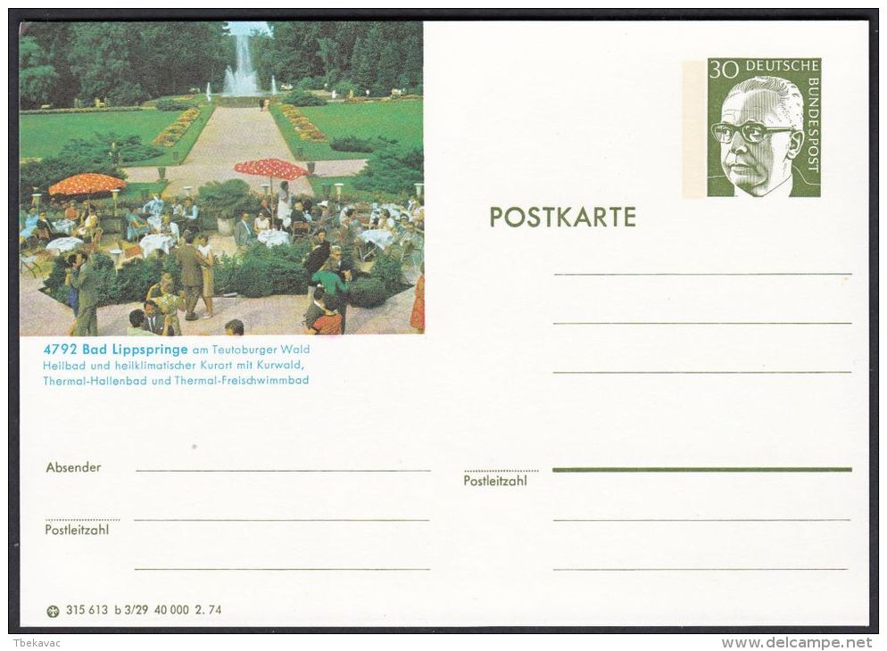 Germany 1974, Illustrated Postal Stationery "Bad Lippsprige", Ref.bbzg - Illustrated Postcards - Mint