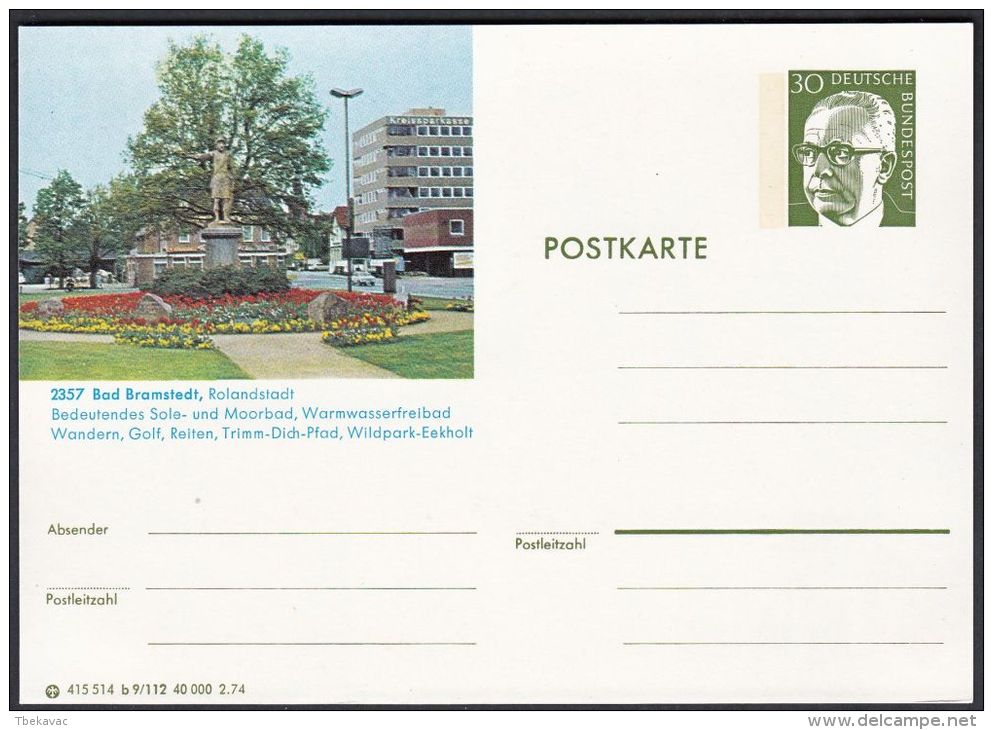 Germany 1974, Illustrated Postal Stationery "Bad Bramstedt", Ref.bbzg - Illustrated Postcards - Mint