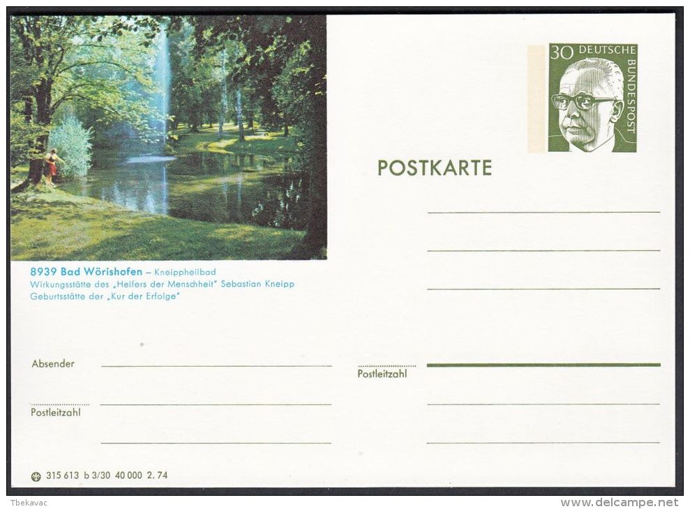 Germany 1974, Illustrated Postal Stationery "Bad Worishofen", Ref.bbzg - Illustrated Postcards - Mint