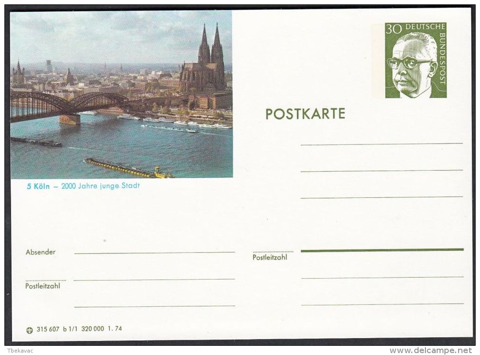 Germany 1974, Illustrated Postal Stationery "Koln", Ref.bbzg - Illustrated Postcards - Mint