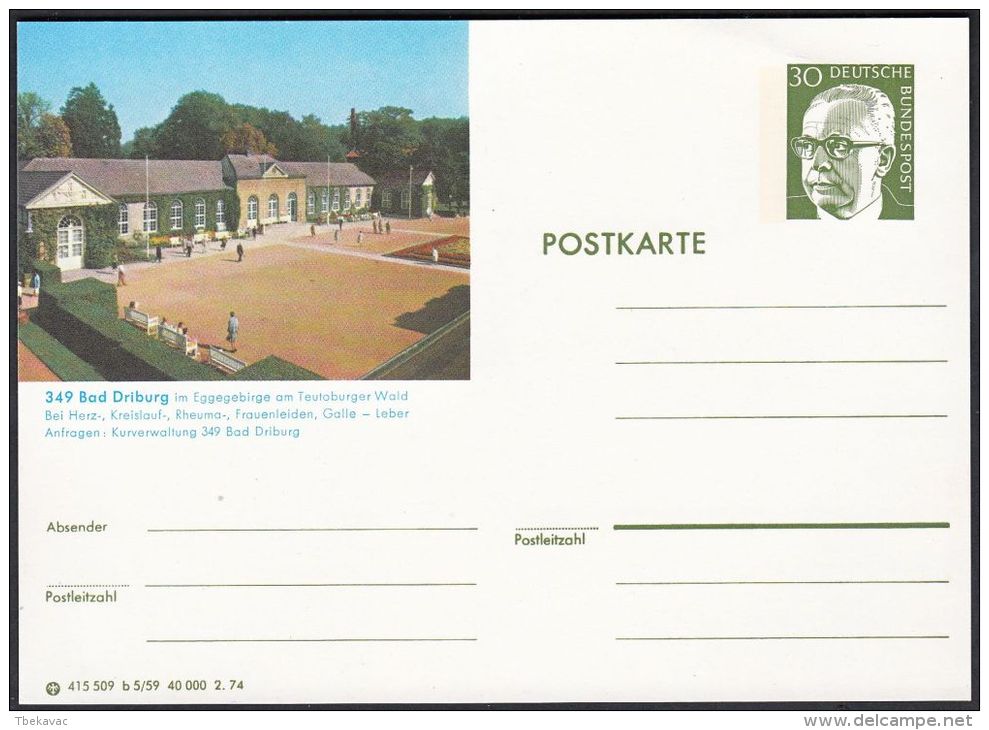 Germany 1974, Illustrated Postal Stationery "Bad Driburg", Ref.bbzg - Illustrated Postcards - Mint