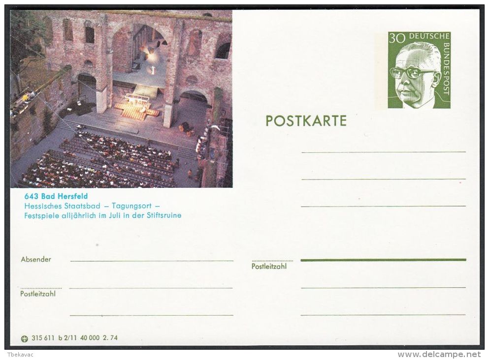 Germany 1974, Illustrated Postal Stationery "Bad Hersfeld", Ref.bbzg - Illustrated Postcards - Mint