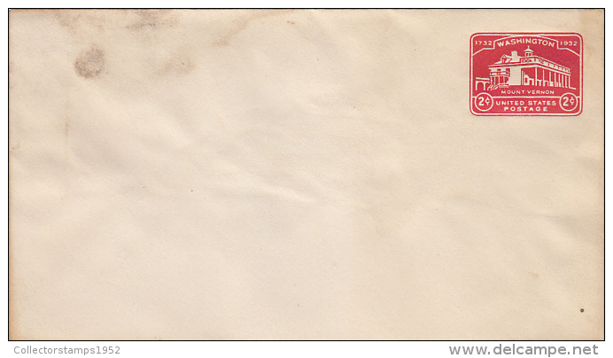 1760- MOUNT VERNON, EMBOISED COVER STATIONERY, 1932, USA - 1921-40