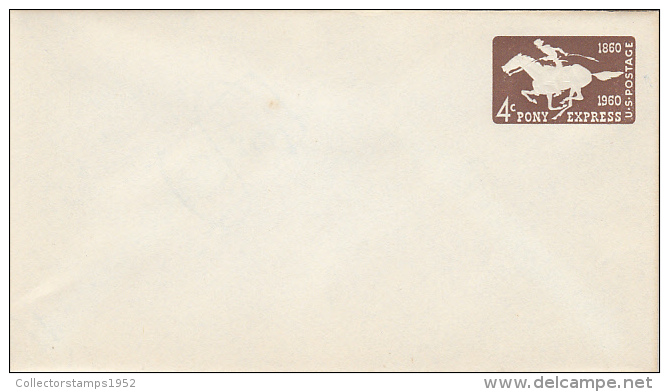 1763- PONY EXPRESS, EMBOISED COVER STATIONERY, UNUSED, 1960, USA - 1941-60